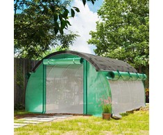 "Outsunny" šiltnamis 4 x 3 x 2 m plėvelinis šiltnamis su 8 langais, ritininėmis durimis, susukamomis šoninėmis sienelėmis, UV spinduliams atsparus plėvelinis tunelis, žiemai atsparus pomidorų namelis su gruntiniu inkaru, žalias