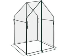 Outsunny plėvelinis šiltnamis, šiltnamis, šiltadaržis su dvigubomis durimis, vėjui atsparus pomidorų namelis, augalų namelis sodui, PE, skaidrus, 90 x 90 x 145 cm