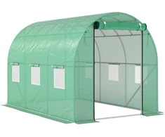 Outsunny šiltnamis, apie 3 x 2 x 2 m, plėvelinis šiltnamis su 6 langais, roletinėmis durimis, suvyniojamais šonais, UV spinduliams atsparus plėvelės tunelis, žiemojantis pomidorų namelis su žemės inkarais, žalias