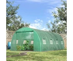 "Outsunny" šiltnamis su maždaug 6 x 3 x 2 m folijos šiltnamiu, 8 langais, susukamomis durimis, susukamomis šoninėmis sienelėmis, UV spinduliams atsparus folijos tunelis, žiemai atsparus pomidorų namelis su gruntiniu inkaru, žalias