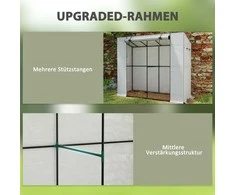 "Outsunny" šiltnamis su ritininėmis durimis ir 2 langais, žiemai atsparus plieno plėvelės šiltnamis, šiltnamis balkonui, sodui, pomidorų namelis su UV apsauga 200x76x170cm pomidorų šiltnamis daržovėms gėlėms, baltas