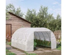 Outsunny plėvelinis šiltnamis su apsauga nuo UV spindulių, 3,97 x 3,02 x 2 m, pomidorų šiltnamis su šoninėmis durimis, vėjui atsparus tunelinis šiltnamis, plieno, baltas