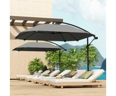 "Outsunny" skėčio konsolė aliuminis Ø 260 cm skėtis, vandeniui atsparus skėtis su stovu, alkūnė, apsauga nuo vėjo, pakreipiamas rinkos skėtis pakreipiamas sodo skėtis apsauga nuo saulės balkono sodo terasai tamsiai pilka