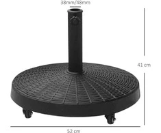 Outsunny saulės skėčio stovas, laikiklis, pagrindas 25 kg, rotango išvaizda, skėčiams Ø38/48 mm, su ratukais, sintetinė derva + metalas, Ø52 x 41 cm