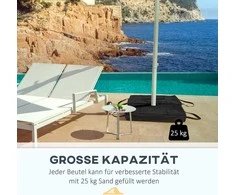 "Outsunny" skėčių stovas su smėlio maišais, 2x užpildomi maišai po 50 kg, su kastuvu, juodos spalvos