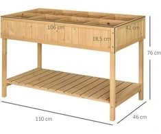 Outsunny sodo stalas, pakelta lysvė, gėlių dėžė, daigykla, 8 skyriai su drenažu, lentyna, eglės medienos masyvas, natūrali mediena, 110 x 46 x 76 cm