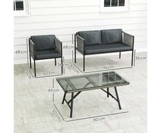 Lauko baldų komplektas „Outsunny“ polirango sodo baldų komplektas, poilsio baldų rinkinys su 2 vietų sofa, foteliu, stikliniu stalu, pagalvėlėmis, atsparus oro sąlygoms, balkonų baldai 4 asmenims, lauko sėdimoji grupė, terasos baldai sodui, balkonui, pilkas