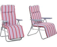 Outsunny Sodo gultas 2 vnt. rinkinys su pagalvėle, sulankstomas reguliuojamas atlošas - raudona 60 x 75 x 65-102 cm