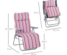 Outsunny Sodo gultas 2 vnt. rinkinys su pagalvėle, sulankstomas reguliuojamas atlošas - raudona 60 x 75 x 65-102 cm