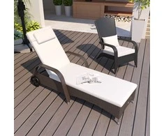 Outsunny Sodo gultas, rotango saulės gultas su pagalvėlėmis ir ratukais, 200 x 73 x 30-103cm