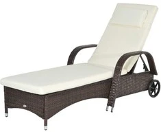Outsunny Sodo gultas, rotango saulės gultas su pagalvėlėmis ir ratukais, 200 x 73 x 30-103cm