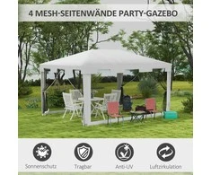 Outsunny Sodo pavėsinė 4 x 3 m su tinklinėmis šoninėmis sienelėmis - balta
