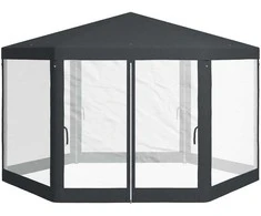 Outsunny Sodo pavėsinė 4 x 4 m su tinkleliu nuo uodų - tamsiai pilka