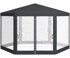 Outsunny Sodo pavėsinė 4 x 4 m su tinkleliu nuo uodų - tamsiai pilka