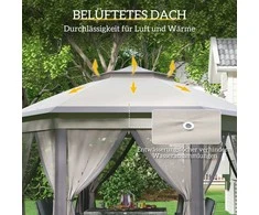 Outsunny sodo paviljonas sulankstomas 4 x 4 m pop-up palapinė vakarėlių palapinė su nešiojimo krepšiu 6 šoninės sienelės dvigubas stogas šešiakampis kava+smėlio spalvos