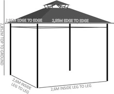Outsunny paviljonas apie 3 x 3 m, sodo palapinė su šonine sienele, vakarėlių palapinė su dvigubu stogu, atspari oro sąlygoms palapinė, sodo paviljonas, metalinis, tamsiai pilka