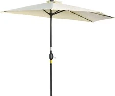 Outsunny Sodo skėtis, 265 x 240 cm pusės skėčio, balkono skėtis su LED - smėlio spalvos