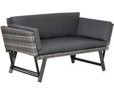 "Outsunny" sodo sofa iš poliratano, 2 sėdimų vietų, pilkos spalvos, atlenkiami porankiai, plienas, 129x63x67 cm, skirta sodui ir terasai