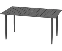 Outsunny sodo stalas 150x90cm, oro sąlygoms atsparus balkono stalas iš plieno, balkono stalas su skyle skėčiui su skersiniu dizainu lauko kempingo stalas, stačiakampio formos terasos stalas sodo balkonui juodas