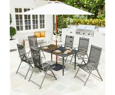 Outsunny sodo stalas 150x90cm, oro sąlygoms atsparus balkono stalas iš plieno, balkono stalas su skyle skėčiui su skersiniu dizainu lauko kempingo stalas, stačiakampio formos terasos stalas sodo balkonui juodas