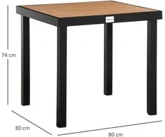 Outsunny sodo stalas 4 asmenims, pietų stalas, aliuminis stalas, sodo baldai, poilsio baldai, lengvai prižiūrimas, plastikas, natūrali + juoda spalva, 80 x 80 x 74 cm