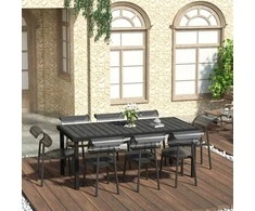 "Outsunny" sodo stalas 8 žmonėms valgomojo stalas aliuminio stalas sodo baldai svetainės baldai lengvai prižiūrimas plastikas juodas 190 x 90 x 74 cm