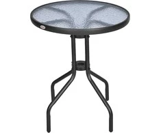 Outsunny sodo stalas apvalus balkono stalas metalinis apsauginis stiklas Ø60xH70cm sodo balkonas