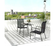 "Outsunny" sodo stalas iš plieno 80 x 80 x 74 cm Oro sąlygoms atsparus bufeto stalas su plieniniu rėmu, neslidus kempingo stalas 4 asmenims balkono stalas terasos stalas lauko valgomojo stalas sodui, terasai, balkonui, pilkas