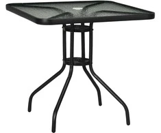 "Outsunny" sodo stalas nuimamas metalinis 76x76 cm oro sąlygoms atsparus kvadratinis balkono stalas su skyle skėčiui, neslidus bufeto stalas kempingo stalas kiemo stalas lauko sodui, terasai balkonui juodas