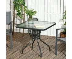 "Outsunny" sodo stalas nuimamas metalinis 76x76 cm oro sąlygoms atsparus kvadratinis balkono stalas su skyle skėčiui, neslidus bufeto stalas kempingo stalas kiemo stalas lauko sodui, terasai balkonui juodas