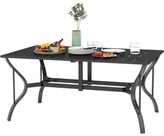 Outsunny sodo stalas plieno 150x90 cm oro sąlygoms atsparus balkono stalas su skyle skėčiui, lamelių dizaino bufetinis stalas kempingo stalas 6 žmonėms kiemo stalas lauko valgomojo stalas sode, terasoje balkone juodas