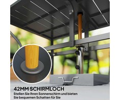 Outsunny sodo stalas plieno 150x90 cm oro sąlygoms atsparus balkono stalas su skyle skėčiui, lamelių dizaino bufetinis stalas kempingo stalas 6 žmonėms kiemo stalas lauko valgomojo stalas sode, terasoje balkone juodas