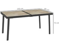 Outsunny sodo stalas, balkono stalas, 145 x 85 cm terasos stalas 6 asmenims, medžio išvaizdos, lauko valgomojo stalas, plieno rėmas, pilkas