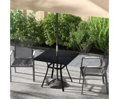 Outsunny sodo stalas valgomojo stalas skėčio skylė kvadratinis balkono stalas 4 asmenims kojų padas iki 70 kg terasa plienas juodas 80x80x76cm