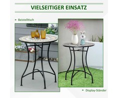 Outsunny sodo staliukas mozaikinis staliukas apvalus bistro staliukas mozaikinis stalviršis keraminis metalinis žalias+smėlio+baltas Ø60cm
