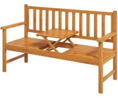 Outsunny 3 vietų sodo suoliukas su staliuku, porankiais, medinis, iki 280 kg, balkonui ir terasai, šviesiai rudas, 153x56x91 cm