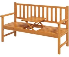 "Outsunny" sodo suoliukas 3 vietų suoliukas stalas porankis medinis suoliukas iki 280 kg balkonas terasa šviesiai ruda 153x56x91cm