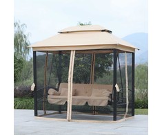 Outsunny Sodo sūpynės su šoninėmis sienelėmis 3 sėdimos vietos - Smėlio spalvos 256 x 172 x 248 cm