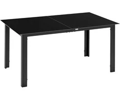 Outsunny sodo stalas, lauko valgomojo stalas 6 asmenims, terasos stalas su stikliniu stalviršiu, aliuminio vakarėlių stalas, balkono stalas, juodas, 150 x 90 x 74 cm