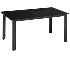 Sodo valgomojo stalas 6 asmenims, terasos stalas su stikliniu stalviršiu - juodas 150 x 90 x 74 cm
