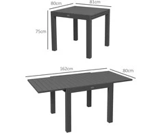 Outsunny sodo stalas, valgomasis stalas 6 asmenims, terasos stalas, išskleidžiamas balkono stalas, apkrova iki 70 kg, aliuminis, pilkas, 81/162 x 80 x 75 cm