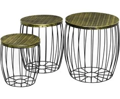 "Outsunny" šoniniai staliukai 3 retro stiliaus metalinių krepšių rinkinys Natūralus+juodas 3 dydžiai