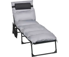 "Outsunny" stovyklavietės lova, stovyklavietės gultas, stovyklavietės lova su krepšiu, reguliuojama sulankstoma lova su pagalve sode, balkone, iki 120 kg, šviesiai pilka, plienas, poliesteris, 58 x 189 x 32,5 cm