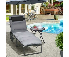 "Outsunny" stovyklavietės lova, stovyklavietės gultas, stovyklavietės lova su krepšiu, reguliuojama sulankstoma lova su pagalve sode, balkone, iki 120 kg, šviesiai pilka, plienas, poliesteris, 58 x 189 x 32,5 cm