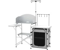 Outsunny Sulankstoma kempingo virtuvė, lauko virtuvė su apsauga nuo UV spindulių