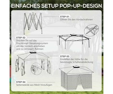 Surenkamas paviljonas Outsunny, sodo palapinė su šoninėmis sienelėmis, pop-up palapinė, šviesiai pilka, 3,25 x 3,25 x 2,65 m
