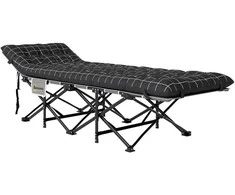 Outsunny sulankstoma kempingo lova, kelioninė lova su šonine kišene, čiužiniu, neslystanti, svečių lova, atlaikanti iki 150 kg, lauko, Oksfordo audinys, juoda, 190 x 67 x 37 cm