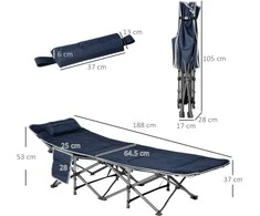 "Outsunny" sulankstoma stovyklavimo lova sulankstoma stovyklos lova sulankstoma lovelė su pagalve šoninis kišeninis čiužinys svečių lova pakraunama iki 150 kg keliaujant lauke Oksfordas tamsiai mėlyna 188 x 64,5 x 53 cm