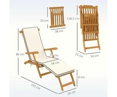 Outsunny sulankstomas medinis sodo krėslas su kojų atrama, čiužiniu, ergonomiškas gultas, atsparus oro sąlygoms kempingo krėslas, sodo kėdė iki 160 kg, skirta sodui, atostogoms, laukui, paplūdimiui, baseinui, tikmedis