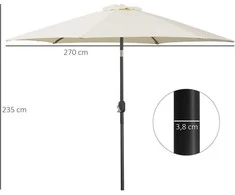 „Outsunny“ nulenkiamas sodo skėtis, terasos skėtis su rankena, aliuminis, 180 g/m² poliesteris, smėlio spalvos, ∅2,6 x 2,35 m